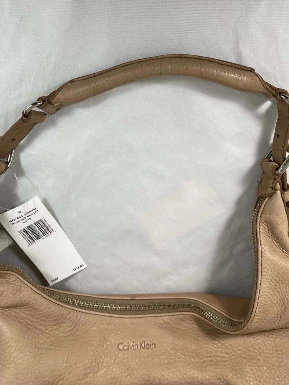 Calvin Klein Classic Pebble Beige Leather Shoulder Hobo Handbag  NWT